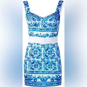 NWOT DOLCE GABBANA Majolica Print Charmeuse Bustier Corset Mini Dress 44 floral